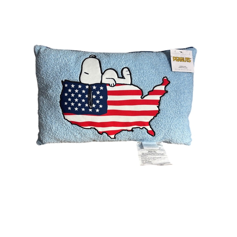 Peanuts Snoopy Americana Pillow w/Patriotic USA Map Light Blue 18" GIFT NEW - Picture 2 of 7